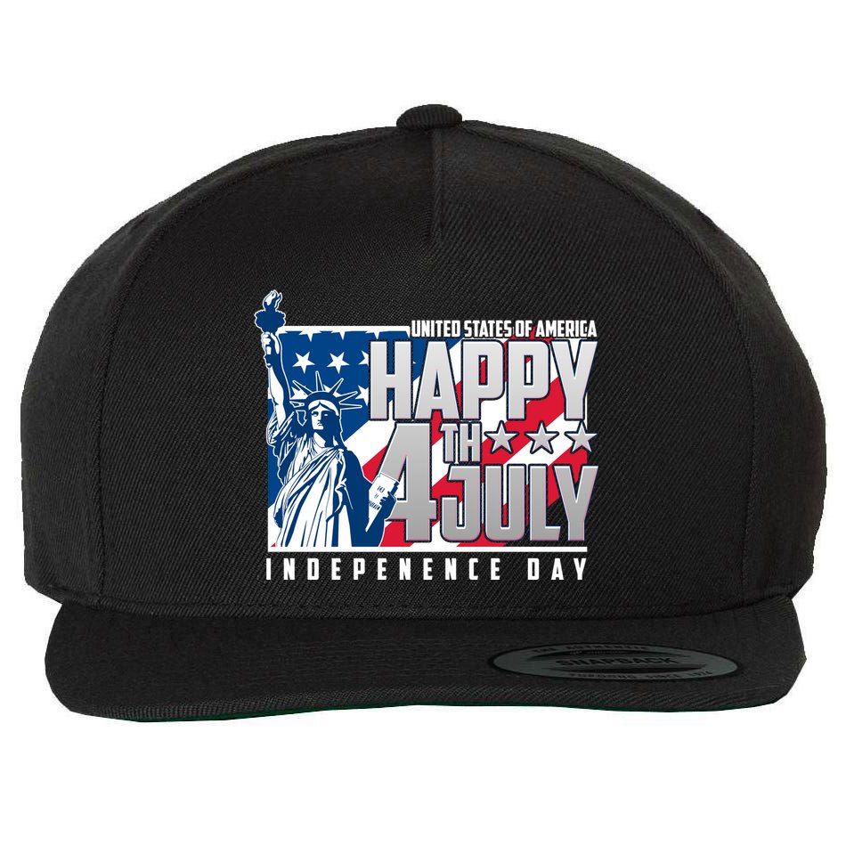 Happy Fourth of July Independence Day Statue of Liberty USA Flag Wool Snapback Cap