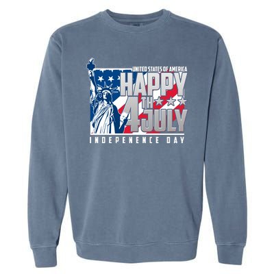 Happy Fourth of July Independence Day Statue of Liberty USA Flag Garment-Dyed Sweatshirt