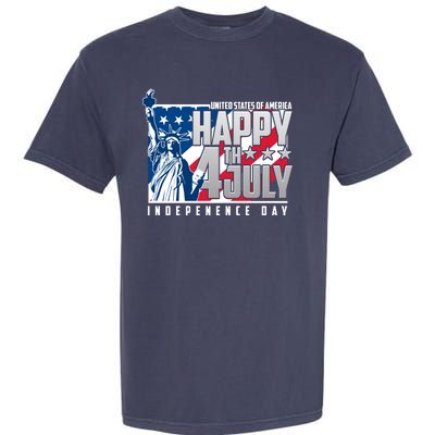 Happy Fourth of July Independence Day Statue of Liberty USA Flag Garment-Dyed Heavyweight T-Shirt