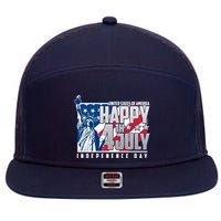 Happy Fourth of July Independence Day Statue of Liberty USA Flag 7 Panel Mesh Trucker Snapback Hat