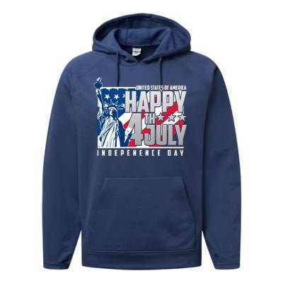 Happy Fourth of July Independence Day Statue of Liberty USA Flag Performance Fleece Hoodie