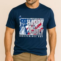 Happy Fourth of July Independence Day Statue of Liberty USA Flag Cooling Performance Crew T-Shirt
