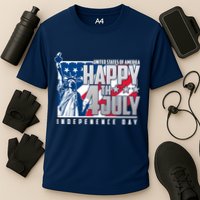Happy Fourth of July Independence Day Statue of Liberty USA Flag Cooling Performance Crew T-Shirt