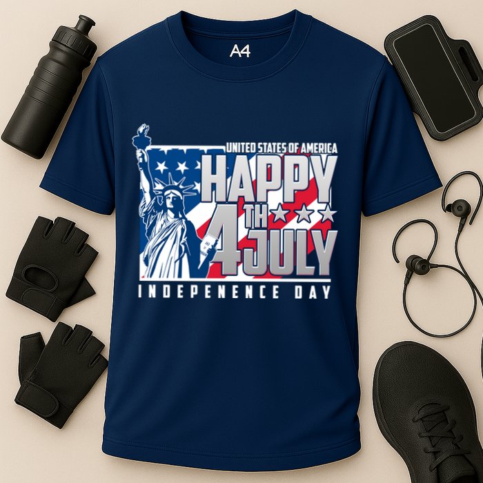 Happy Fourth of July Independence Day Statue of Liberty USA Flag Cooling Performance Crew T-Shirt