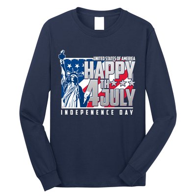 Happy Fourth of July Independence Day Statue of Liberty USA Flag Long Sleeve Shirt