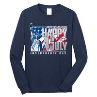 Happy Fourth of July Independence Day Statue of Liberty USA Flag Long Sleeve Shirt