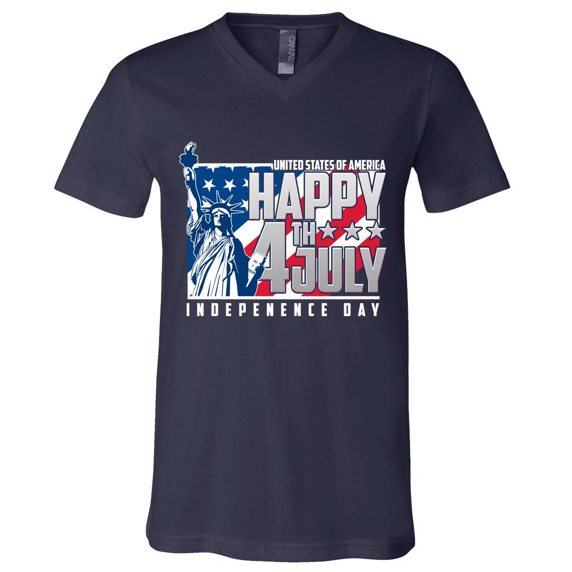 Happy Fourth of July Independence Day Statue of Liberty USA Flag V-Neck T-Shirt