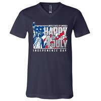 Happy Fourth of July Independence Day Statue of Liberty USA Flag V-Neck T-Shirt