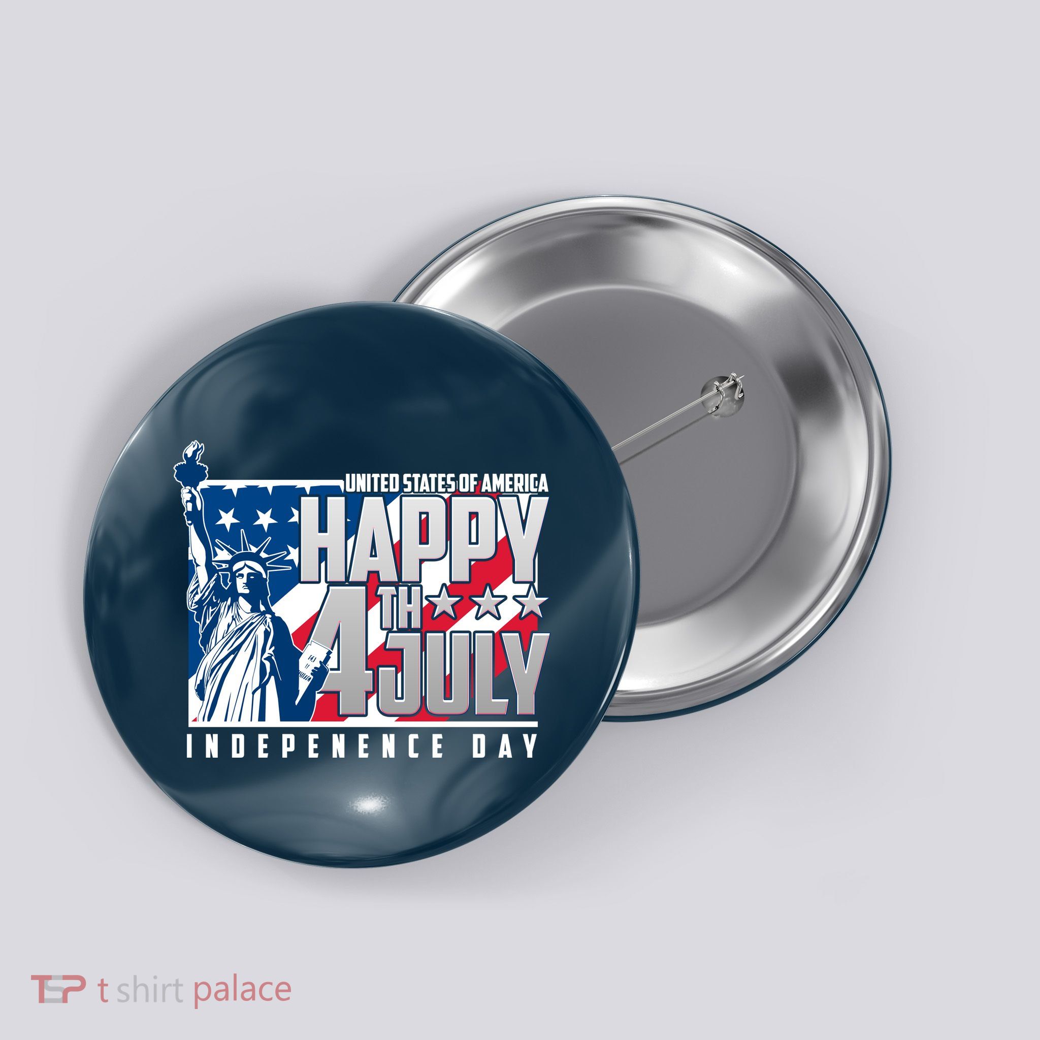 Happy Fourth of July Independence Day Statue of Liberty USA Flag Button