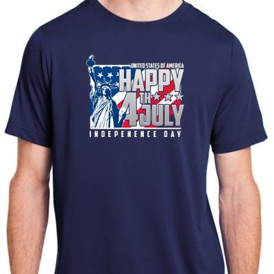 Happy Fourth of July Independence Day Statue of Liberty USA Flag Adult ChromaSoft Performance T-Shirt