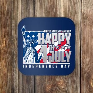 Happy Fourth of July Independence Day Statue of Liberty USA Flag Coaster