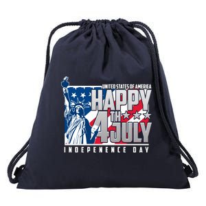 Happy Fourth of July Independence Day Statue of Liberty USA Flag Drawstring Bag