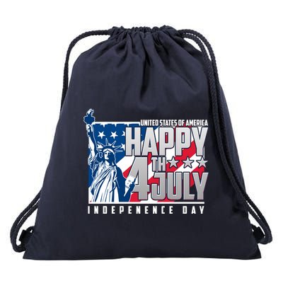 Happy Fourth of July Independence Day Statue of Liberty USA Flag Drawstring Bag
