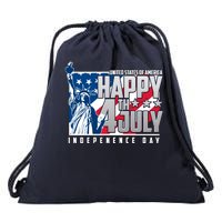 Happy Fourth of July Independence Day Statue of Liberty USA Flag Drawstring Bag