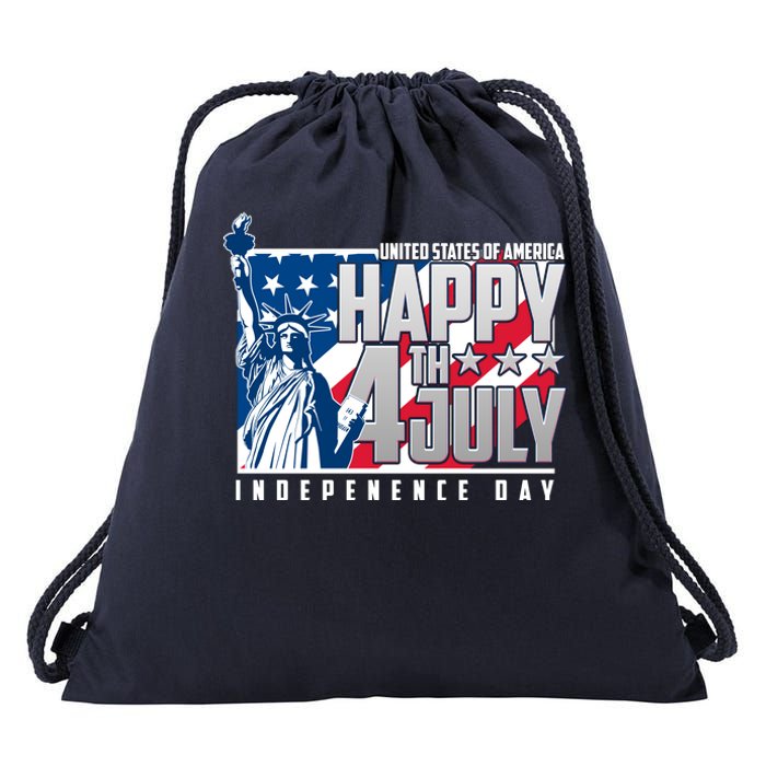 Happy Fourth of July Independence Day Statue of Liberty USA Flag Drawstring Bag