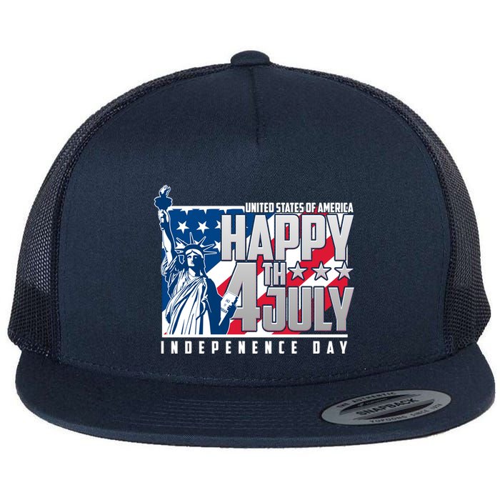 Happy Fourth of July Independence Day Statue of Liberty USA Flag Flat Bill Trucker Hat