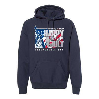 Happy Fourth of July Independence Day Statue of Liberty USA Flag Premium Hoodie