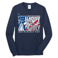 Happy Fourth of July Independence Day Statue of Liberty USA Flag Tall Long Sleeve T-Shirt