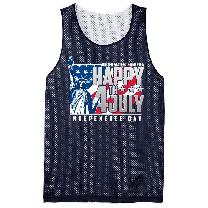 Happy Fourth of July Independence Day Statue of Liberty USA Flag Mesh Reversible Basketball Jersey Tank