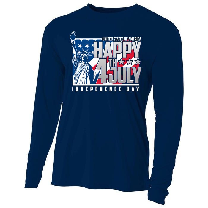 Happy Fourth of July Independence Day Statue of Liberty USA Flag Cooling Performance Long Sleeve Crew