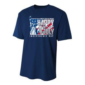 Happy Fourth of July Independence Day Statue of Liberty USA Flag Youth Performance Sprint T-Shirt