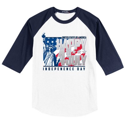 Happy Fourth of July Independence Day Statue of Liberty USA Flag Baseball Sleeve Shirt