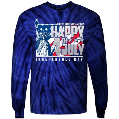 Happy Fourth of July Independence Day Statue of Liberty USA Flag Tie-Dye Long Sleeve Shirt