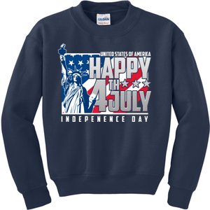 Happy Fourth of July Independence Day Statue of Liberty USA Flag Kids Sweatshirt