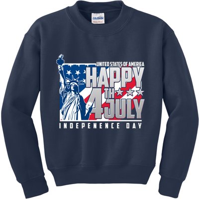 Happy Fourth of July Independence Day Statue of Liberty USA Flag Kids Sweatshirt