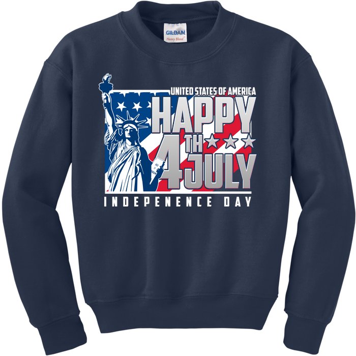 Happy Fourth of July Independence Day Statue of Liberty USA Flag Kids Sweatshirt