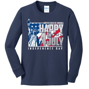 Happy Fourth of July Independence Day Statue of Liberty USA Flag Kids Long Sleeve Shirt