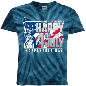 Happy Fourth of July Independence Day Statue of Liberty USA Flag Kids Tie-Dye T-Shirt