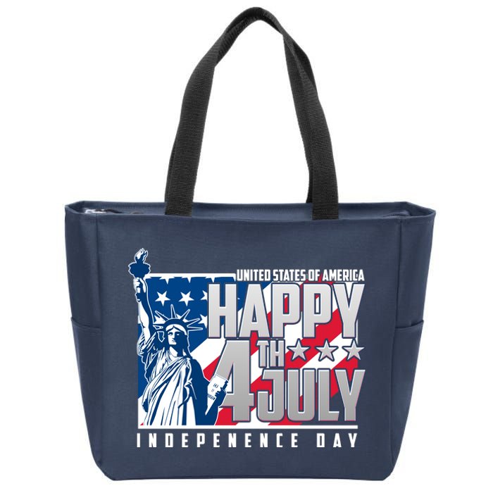 Happy Fourth of July Independence Day Statue of Liberty USA Flag Zip Tote Bag