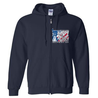 Happy Fourth of July Independence Day Statue of Liberty USA Flag Full Zip Hoodie