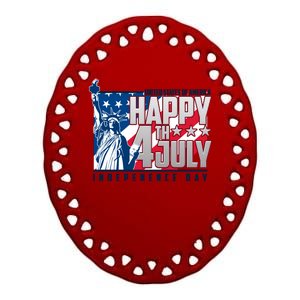 Happy Fourth of July Independence Day Statue of Liberty USA Flag Ceramic Oval Ornament