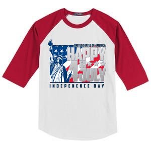 Happy Fourth of July Independence Day Statue of Liberty USA Flag Kids Colorblock Raglan Jersey