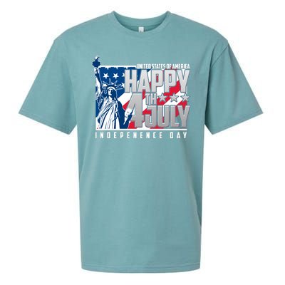 Happy Fourth of July Independence Day Statue of Liberty USA Flag Sueded Cloud Jersey T-Shirt