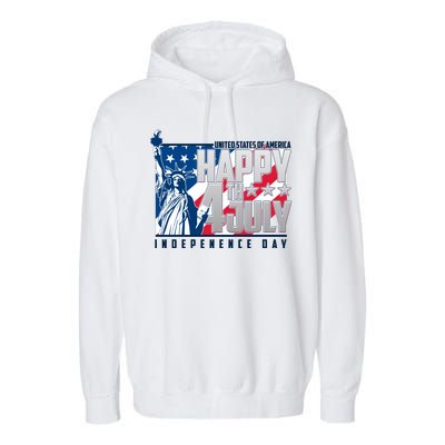 Happy Fourth of July Independence Day Statue of Liberty USA Flag Garment-Dyed Fleece Hoodie