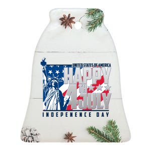 Happy Fourth of July Independence Day Statue of Liberty USA Flag Ceramic Bell Ornament