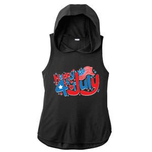 Happy Fourth Of July Red White And Blue Ladies PosiCharge Tri-Blend Wicking Draft Hoodie Tank