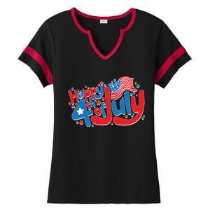 Happy Fourth Of July Red White And Blue Ladies Halftime Notch Neck Tee