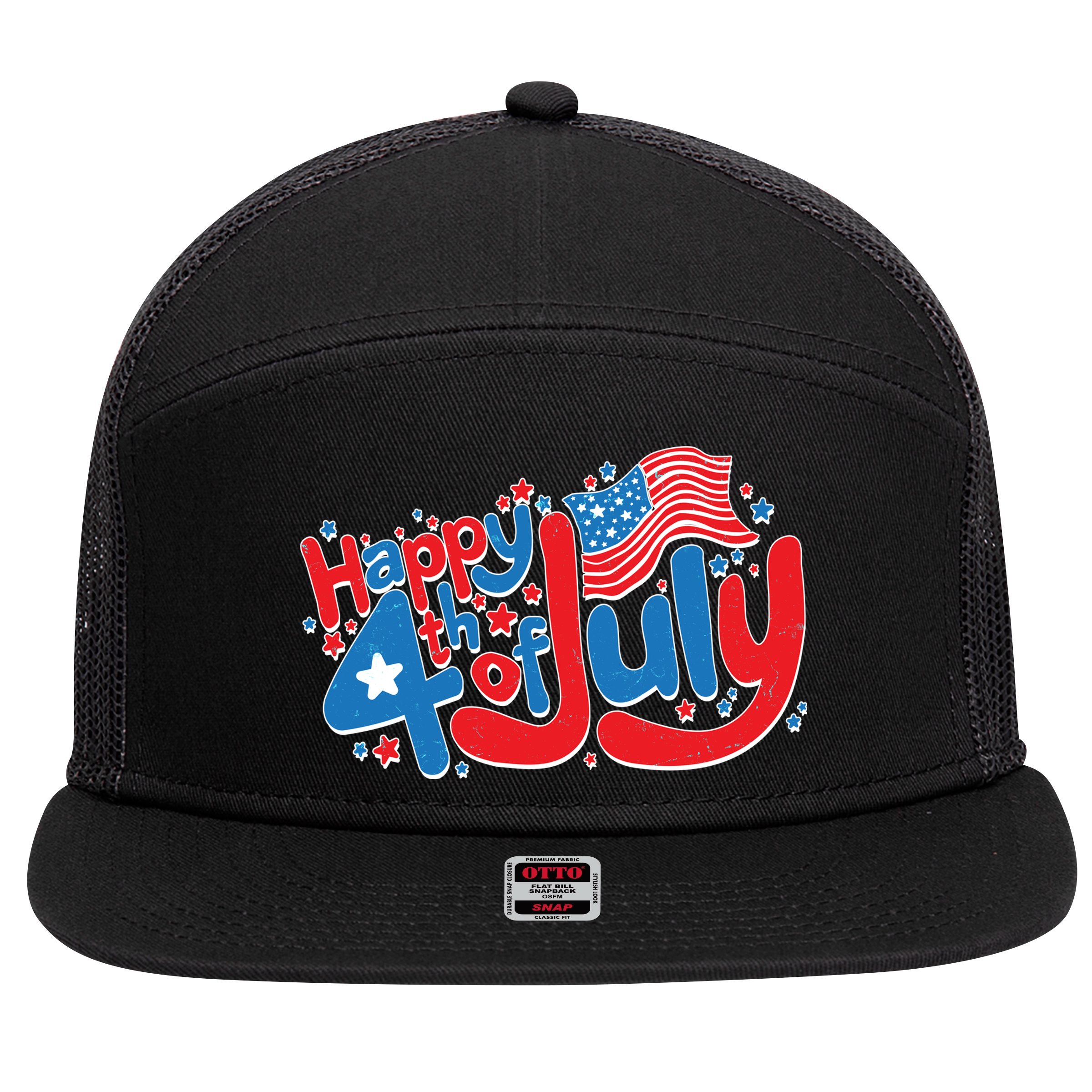 Happy Fourth Of July Red White And Blue 7 Panel Mesh Trucker Snapback Hat