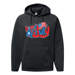 Happy Fourth Of July Red White And Blue Performance Fleece Hoodie