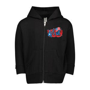 Happy Fourth Of July Red White And Blue Toddler Zip Fleece Hoodie