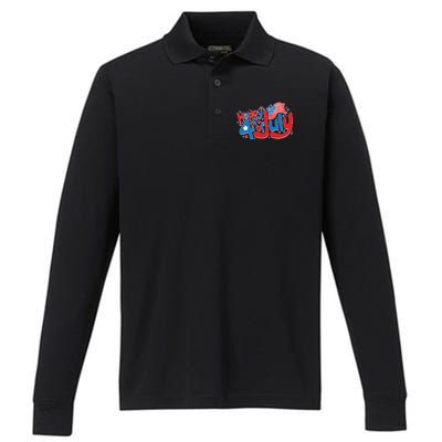 Happy Fourth Of July Red White And Blue Performance Long Sleeve Polo