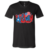 Happy Fourth Of July Red White And Blue V-Neck T-Shirt