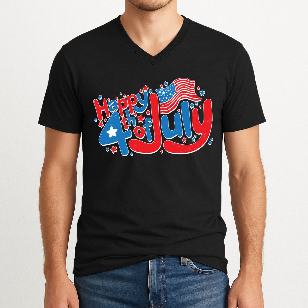 Happy Fourth Of July Red White And Blue V-Neck T-Shirt