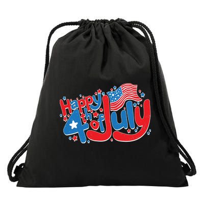 Happy Fourth Of July Red White And Blue Drawstring Bag