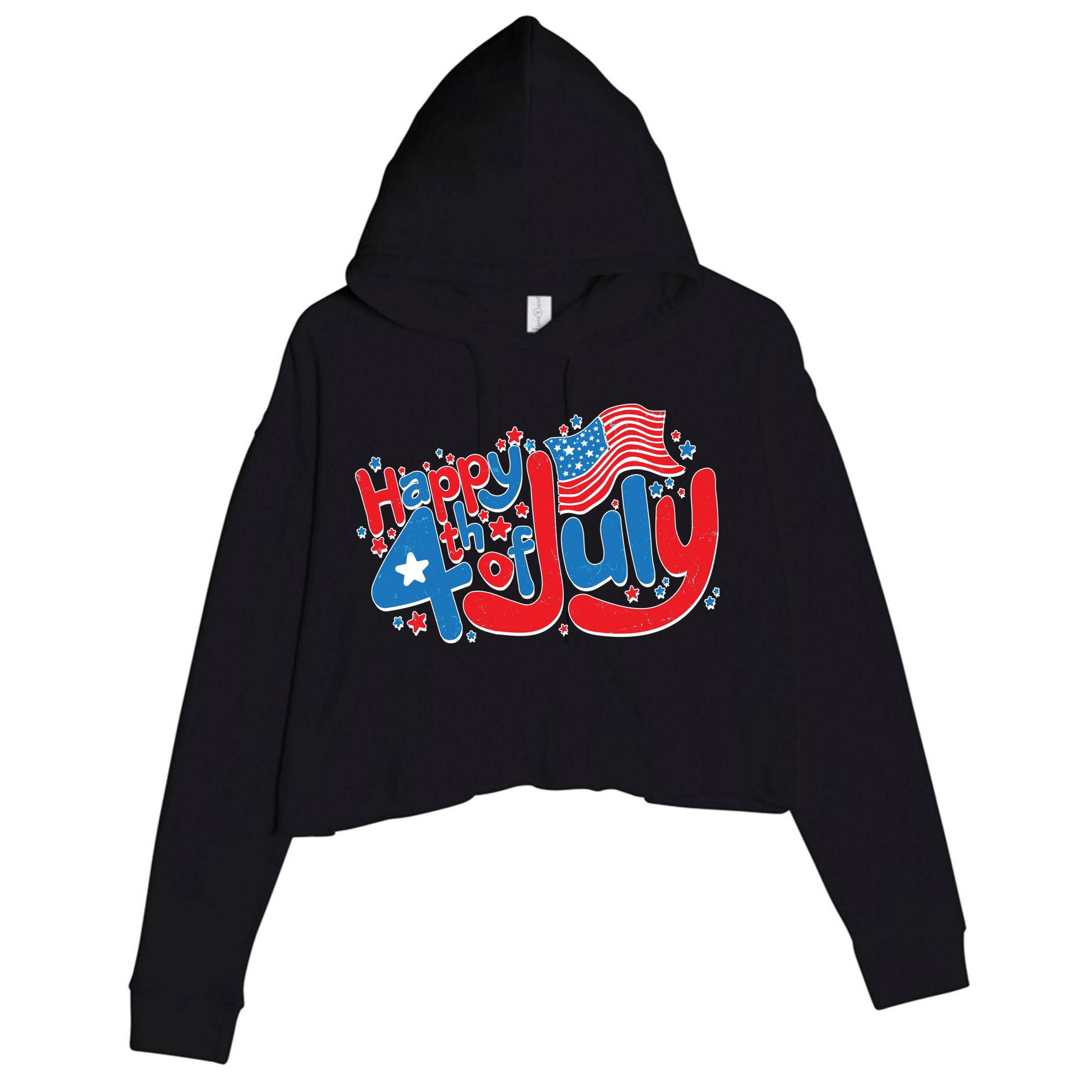 Happy Fourth Of July Red White And Blue Crop Fleece Hoodie