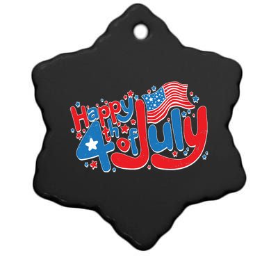 Happy Fourth Of July Red White And Blue Ceramic Star Ornament